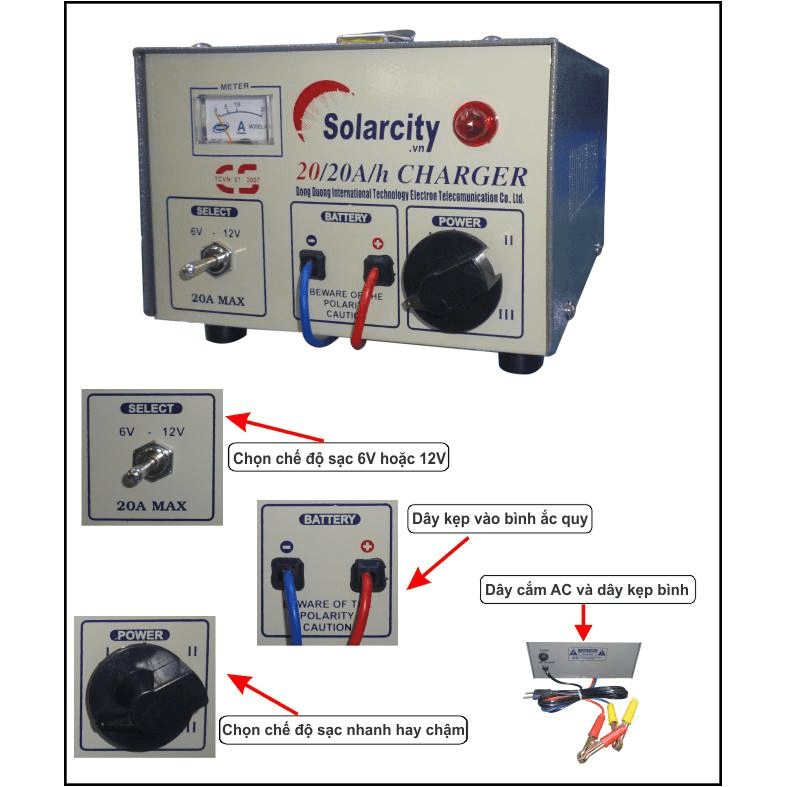 SẠC BÌNH ẮC QUY SOLARCITY 20A/H