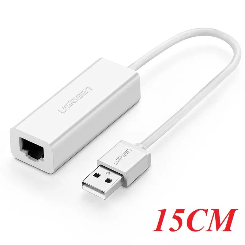 Ugreen 30295 15CM màu Trắng Cáp chuyển đổi USB 2.0 sang cổng LAN RJ45 tốc độ 100Mbps vỏ nhựa CR128