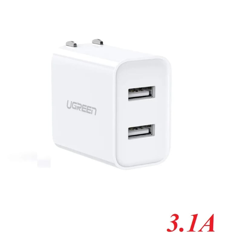 Ugreen 60494 5v 3.1A sạc đôi 2 cổng usb màu trắng chuẩn US xếp được CD146