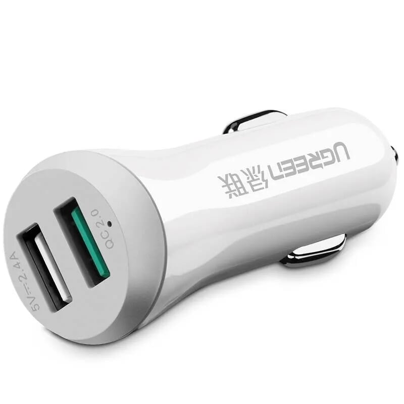 Ugreen 20758 30W màu Trắng Bộ sạc ô tô 2 cổng USB 2.4A + QC 2.0 CD114