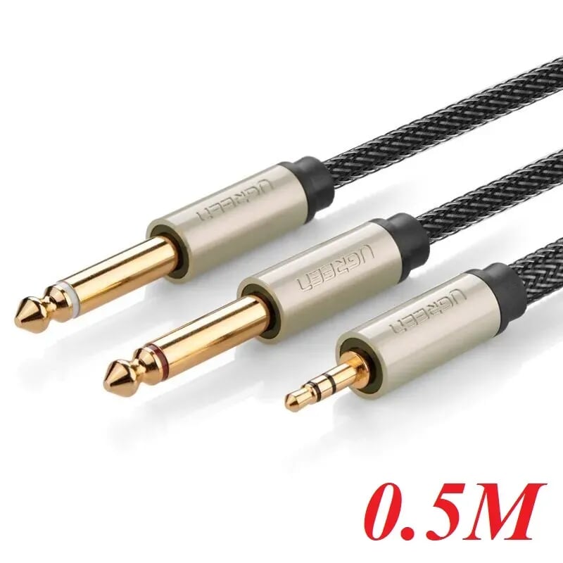 Ugreen 40789 0.5M Màu Đen Cáp âm thanh 2 đầu 6.5mm dương sang 3.5mm dương cao cấp AV126