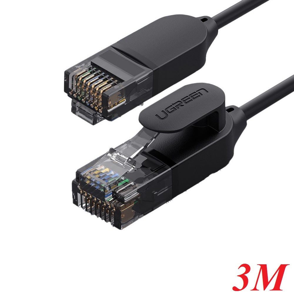 Ugreen 70653 3M 10Gbps 500MHz cat6a màu đen siêu mỏng OD2.8mm cáp mạng Utp LAN Ethernet toàn đồng NW122