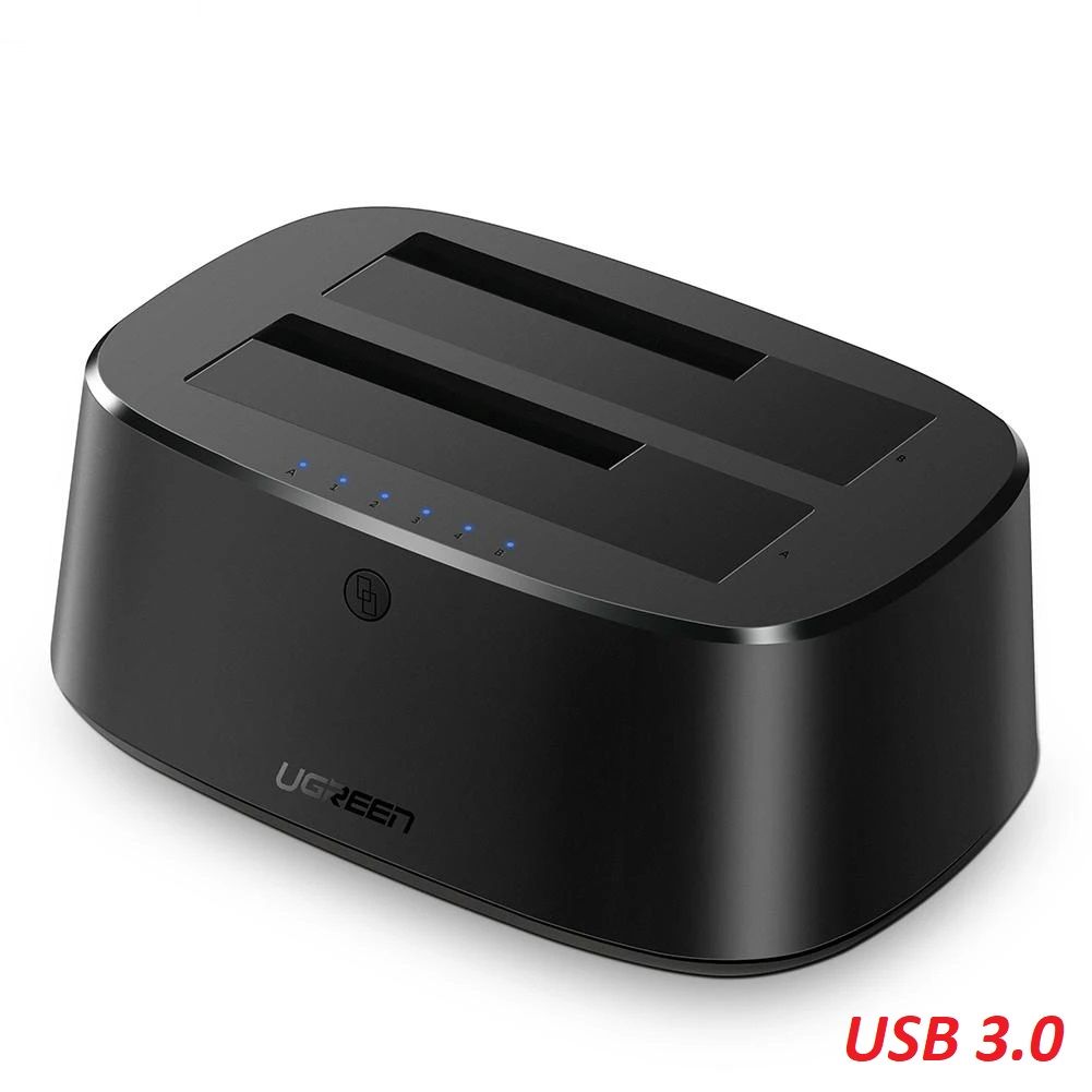 Ugreen 50856 đế đôi docking station cho ổ cứng sata USB 3.0 màu đen chân cắn nguồn chuẩn UK CM198