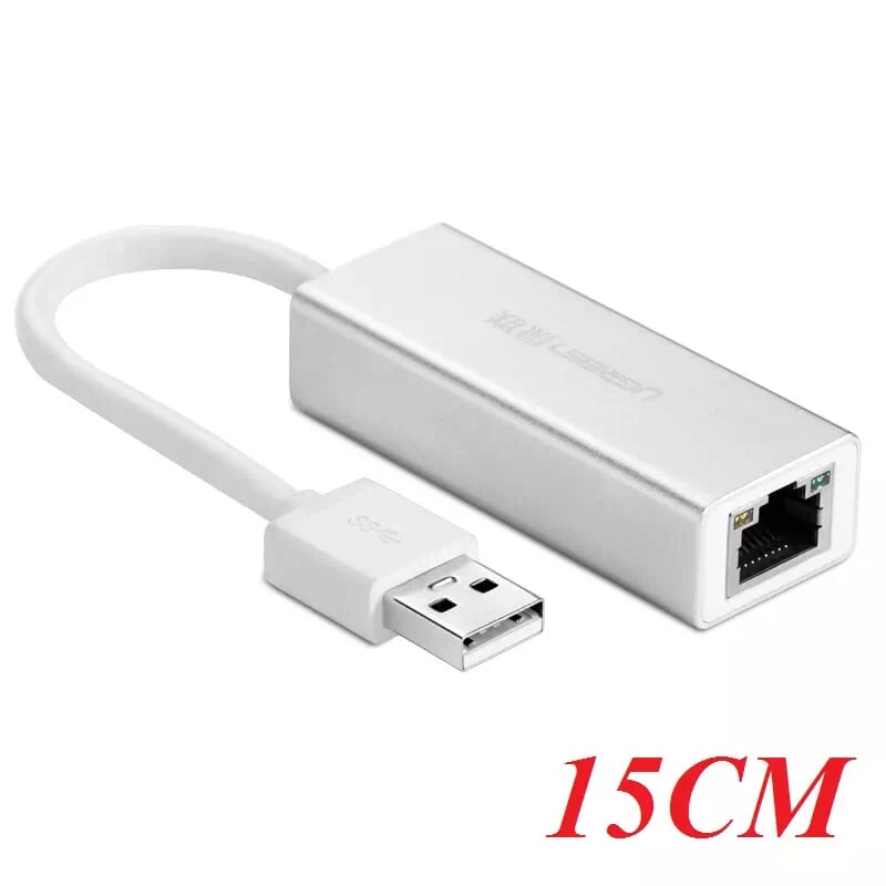 Ugreen 20257 15CM màu Bạc Cáp chuyển đổi USB 2.0 sang cổng LAN RJ45 tốc độ 100Mbps vỏ nhôm 20257