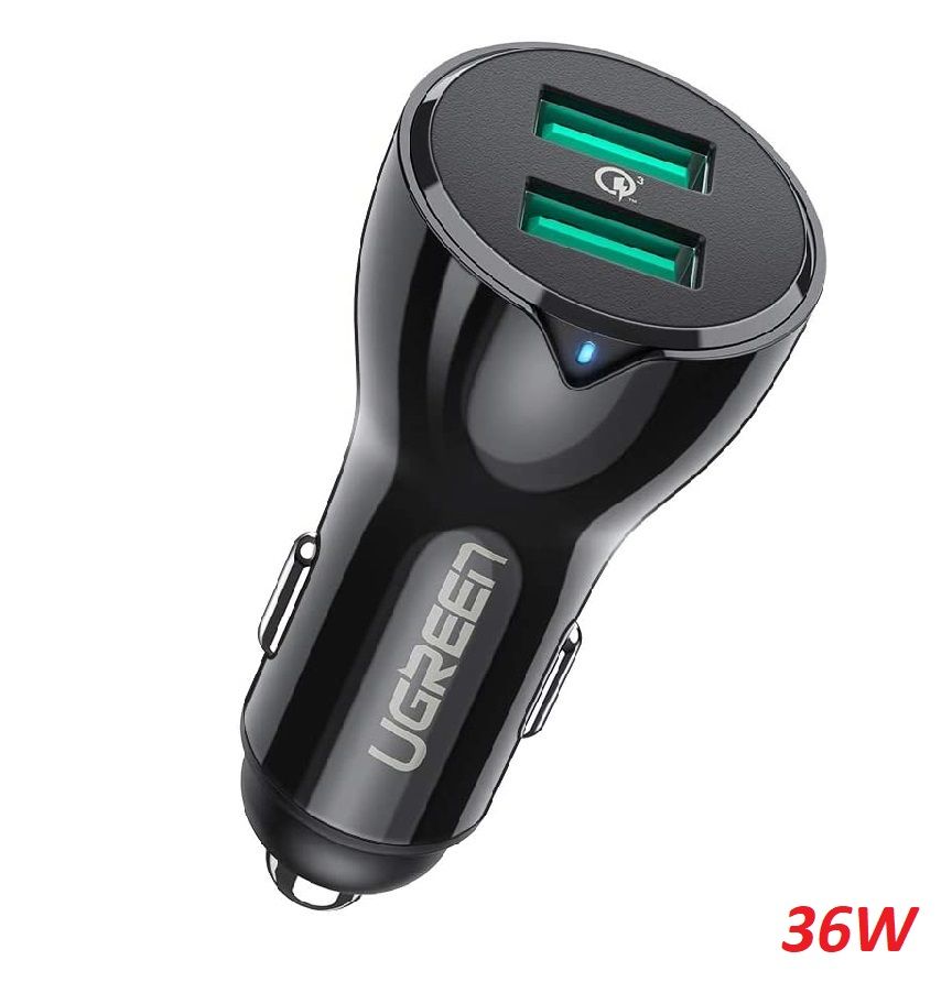 Ugreen 40726 QC3.0 sạc xe 2 cổng USB chuẩn quick charge 3 màu đen CD163