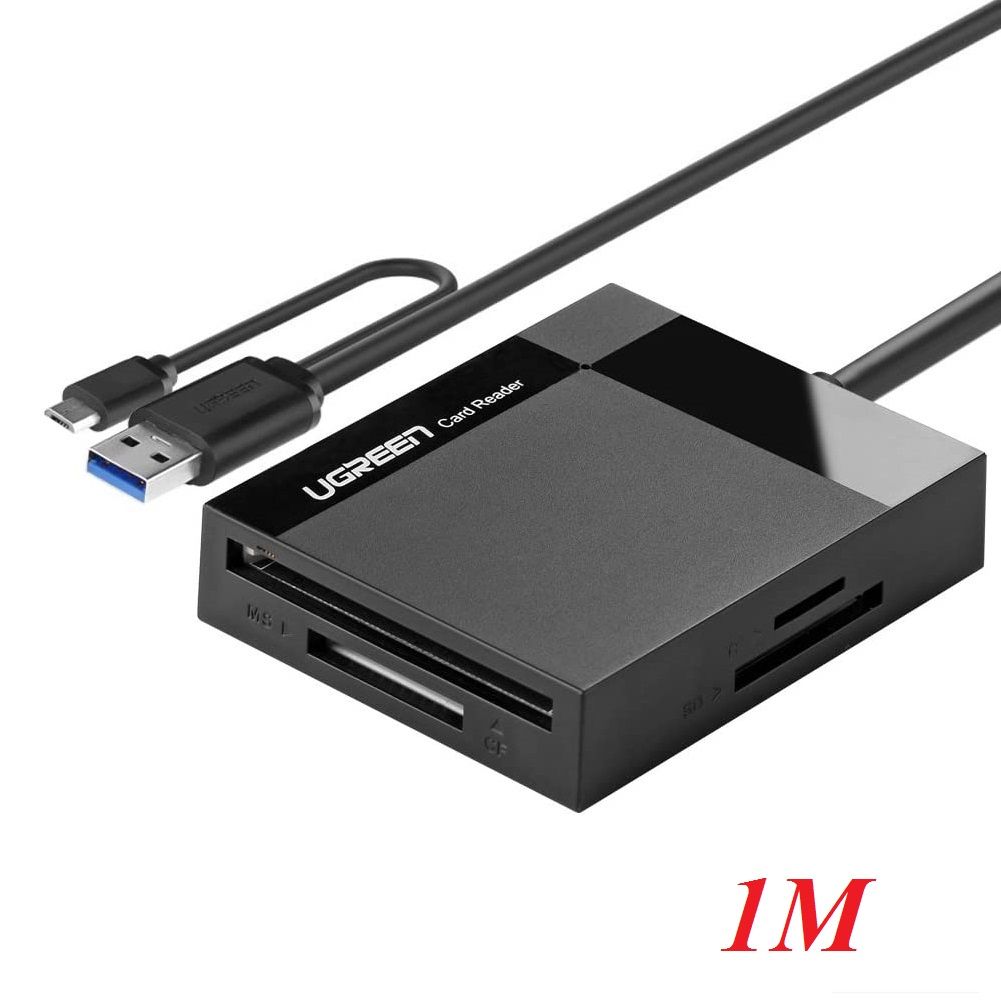 Ugreen 30334 1M màu đen đầu đọc thẻ USB 3.0 All in One có OTG cổng micro cho android CR125