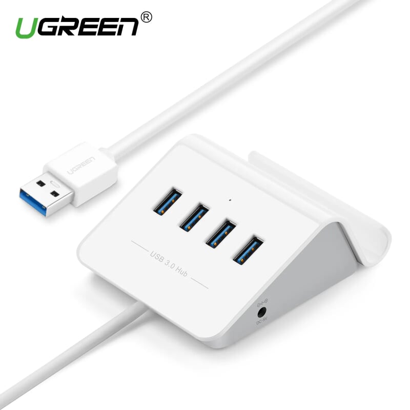 Ugreen 20279 Màu Trắng Bộ chia HUB USB 3.0 sang 4 USB 3.0 có khay đỡ hỗ trợ nguồn 5V CR109