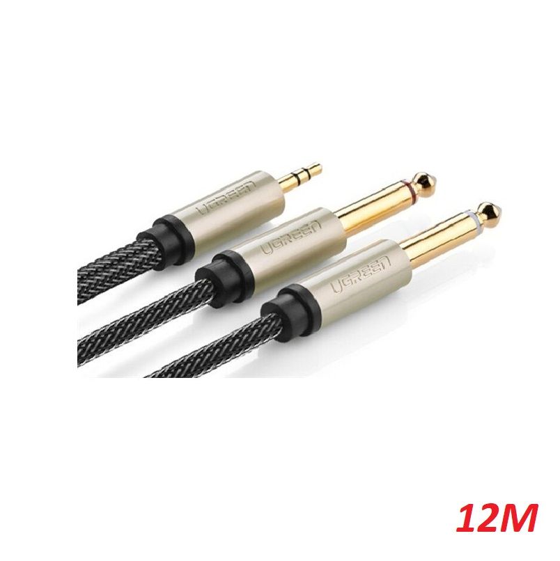 Ugreen 10622 12M màu đen Cáp Audio chống nhiễu 3.5mm ra 2 đầu 6.5mm mạ vàng 24K AV126