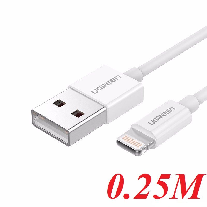 Ugreen 80312 25CM màu trắng cáp Lightning ra Usb 0.25M có chíp MFI chính hãng US155