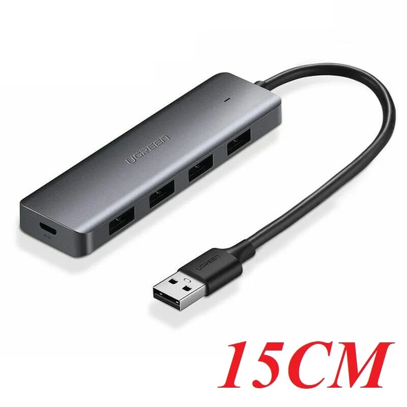 Ugreen 50985 15CM Màu đen Bộ chia USB 3.0 ra 4 cổng hỗ trợ nguồn phụ Micro USB CR219