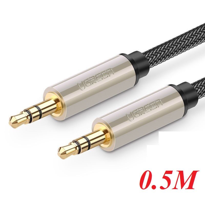 Ugreen 10601 0.5M màu xám đen cáp 3.5mm Pro audio đầu kim loại dây dù bọc chống nhiễu 50cm AV125