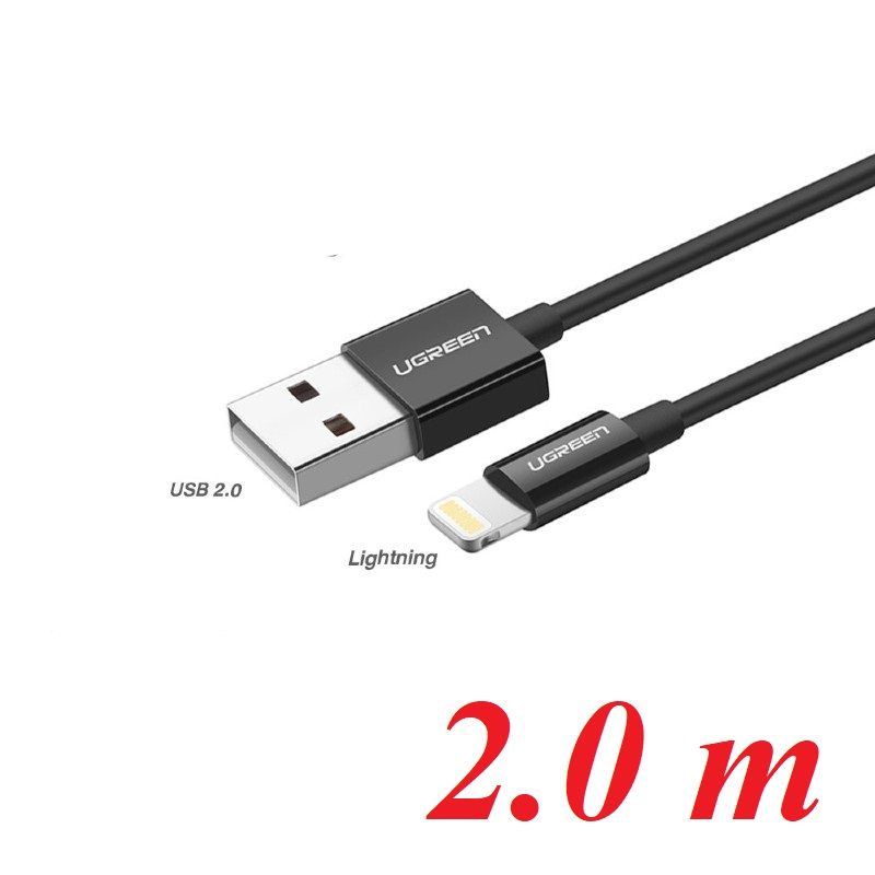 Ugreen 80823 2M màu đen cáp Lightning ra USB có chíp MFI chính hãng US155