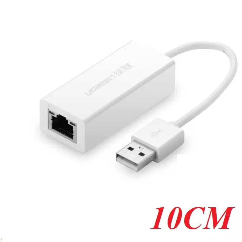 Ugreen 20253 10CM màu Trắng Cáp chuyển đổi USB 2.0 sang cổng LAN RJ45 tốc độ 100Mbps vỏ nhựa CR110