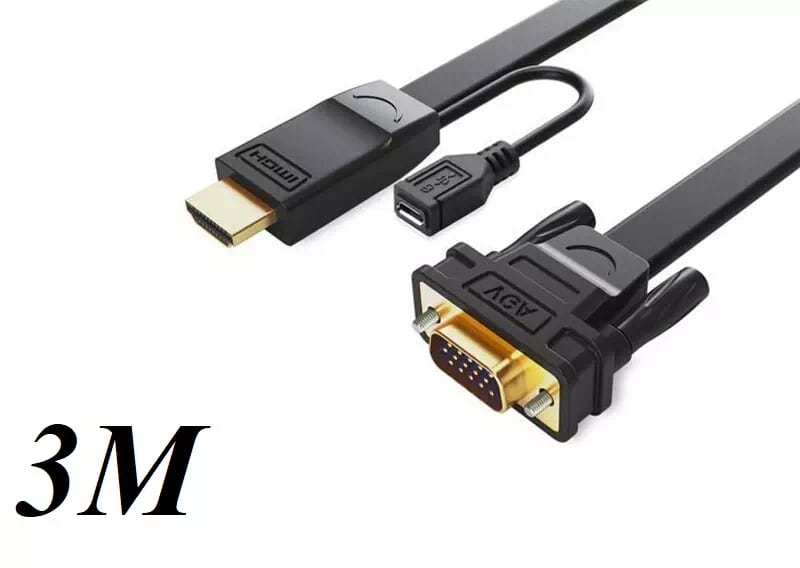 Ugreen 40232 3M màu Đen Cáp chuyển đỗi HDMI sang VGA kèm cổng trợ nguồn Micro USB MM101