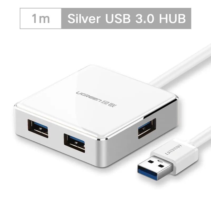 Ugreen 20790 1M màu Bạc Bộ chia HUB USB 3.0 sang 4 USB 3.0 hỗ trợ nguồn 5V US168