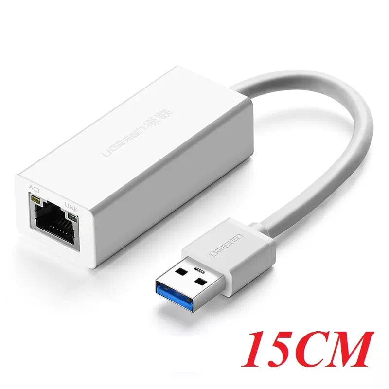 Ugreen 20258 15CM màu Bạc Cáp chuyển đổi USB 3.0 sang cổng LAN RJ45 tốc độ 1000Mbps vỏ nhôm 20258