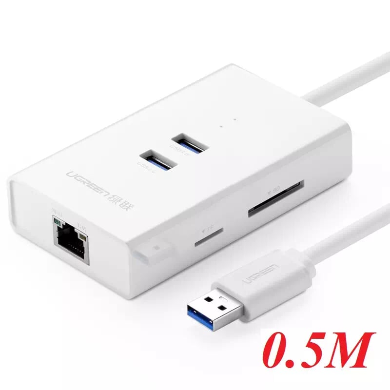 Ugreen 20248 0.5M màu Trắng HUB chuyển đổi USB 3.0 sang 2 USB 3.0 + LAN + SD TF cao cấp 20248