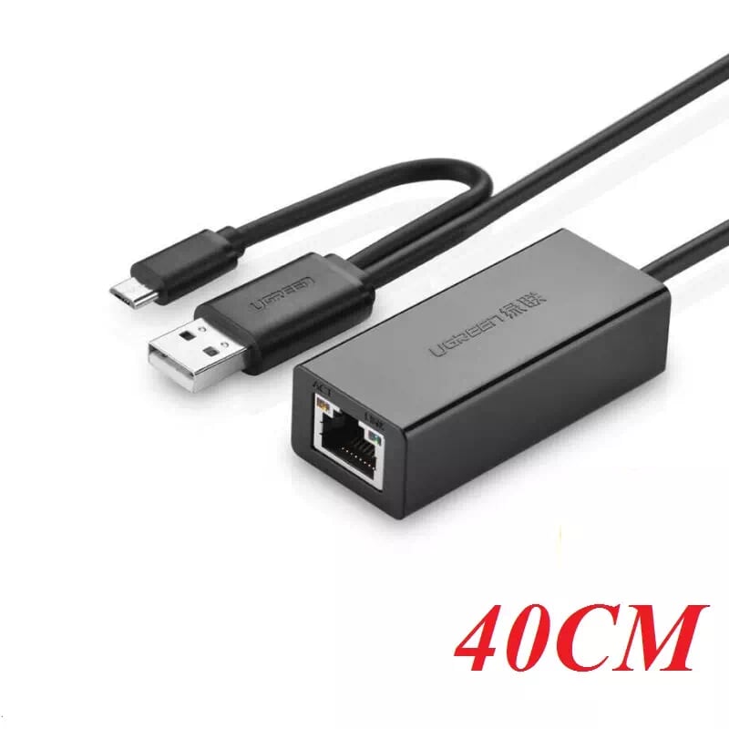 Ugreen 30219 10CM màu Đen Cáp chuyển đổi USB 2.0 sang cổng LAN RJ45 hỗ trợ OTG CR110