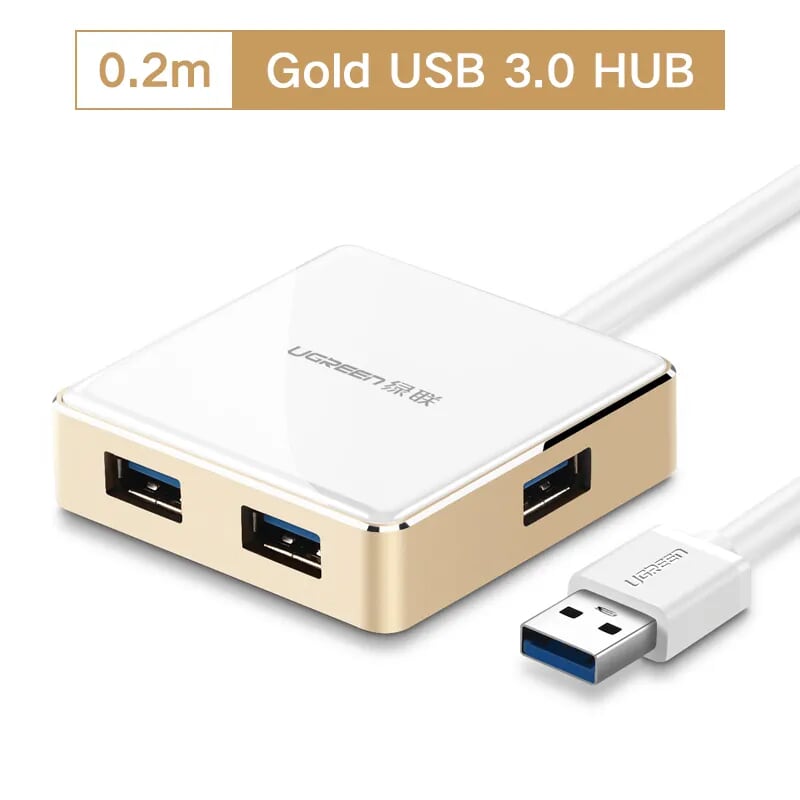 Ugreen 20783 20CM màu Vàng Bộ chia HUB USB 3.0 sang 4 USB 3.0 vỏ hợp kim nhôm hỗ trợ nguồn 5V US168