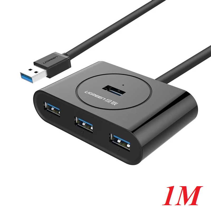 Ugreen 20291 100CM màu Đen Bộ chia HUB USB 3.0 sang 4 USB 3.0 hỗ trợ nguồn 5V CR113