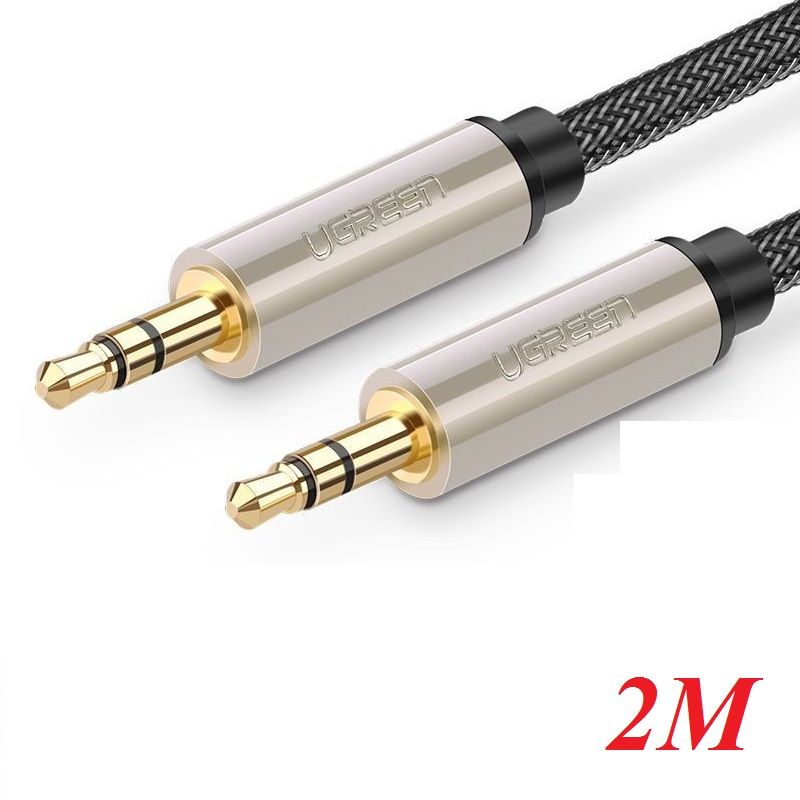 Ugreen 10604 2M màu xám đen cáp 3.5mm Pro audio đầu kim loại dây dù bọc chống nhiễu AV125