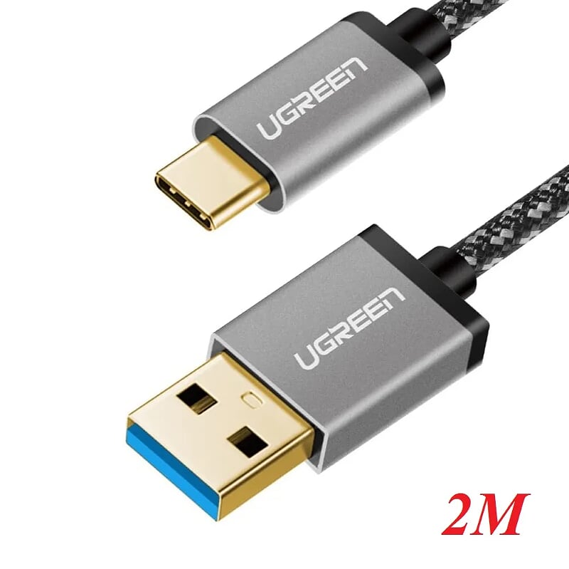 Ugreen 50542 2M màu đen cáp USB Type C 3.0 sạc nhanh và truyền dữ liệu dây dù US187