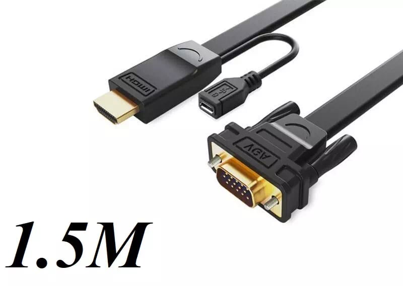 Ugreen 40267 1.5M màu Đen Cáp chuyển đỗi HDMI sang VGA kèm cổng trợ nguồn Micro USB MM101