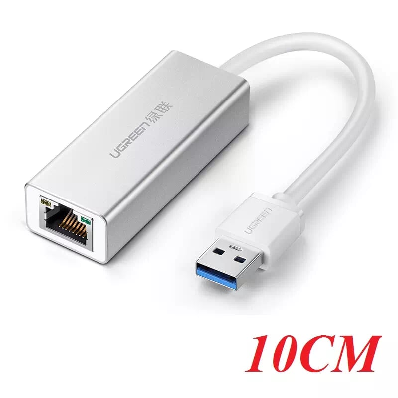 Ugreen 20255 15CM màu Trắng Cáp chuyển đổi USB 3.0 sang cổng LAN RJ45 tốc độ 1000Mbps vỏ nhựa CR111