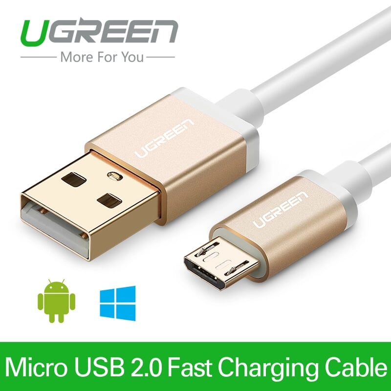 Ugreen 30658 0.25M màu Vàng Cáp sạc truyền dữ liệu USB 2.0 sang MICRO USB đầu mạ vàng US134