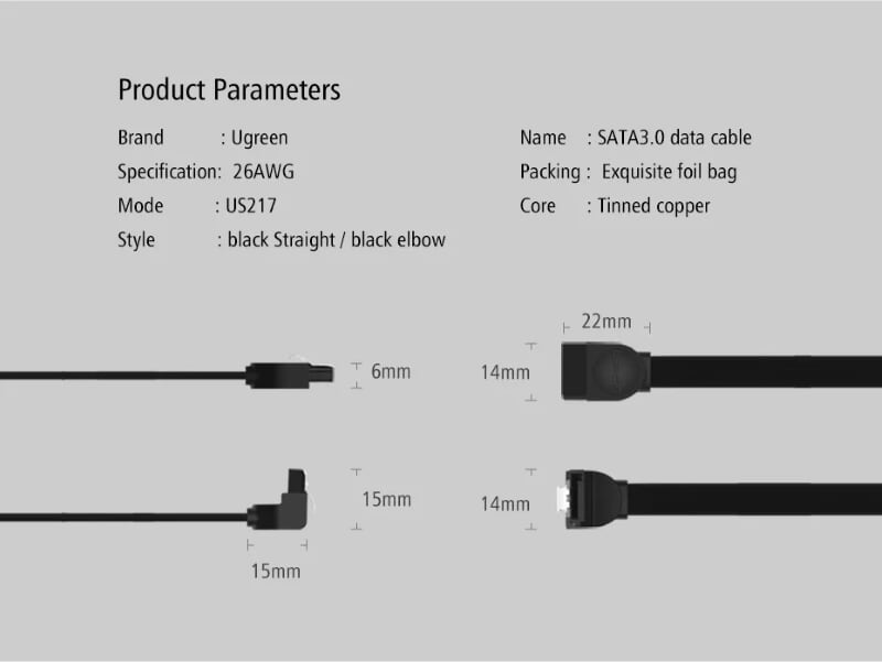 Ugreen 30796 0.5M màu Đen Cáp truyền dữ liệu SATA 3.0 cao cấp US217