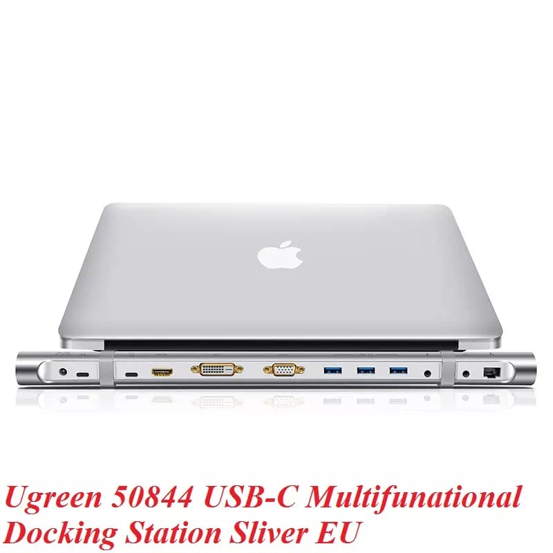 Ugreen 50844 Bộ chuyển đổi TYPE C sang 3 USB 3.0 + HDMI + VGA + DVI + TF SD + Audio + LAN + nguồn 50844