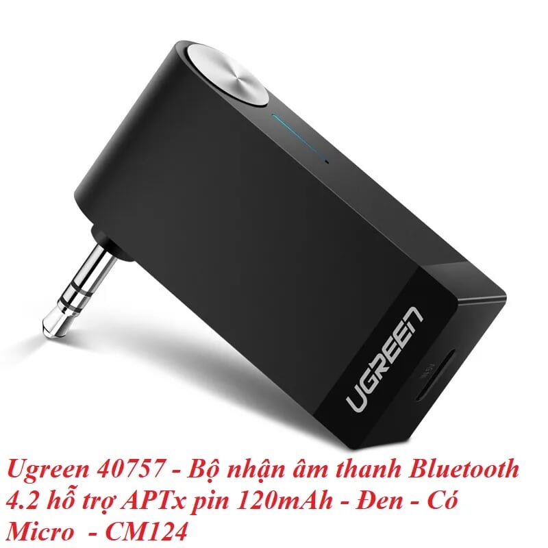 Ugreen 40757 BT 4.2 màu Đen Thiết bị nhận âm thanh Bluetooth có Micro hỗ trợ APTX CM124