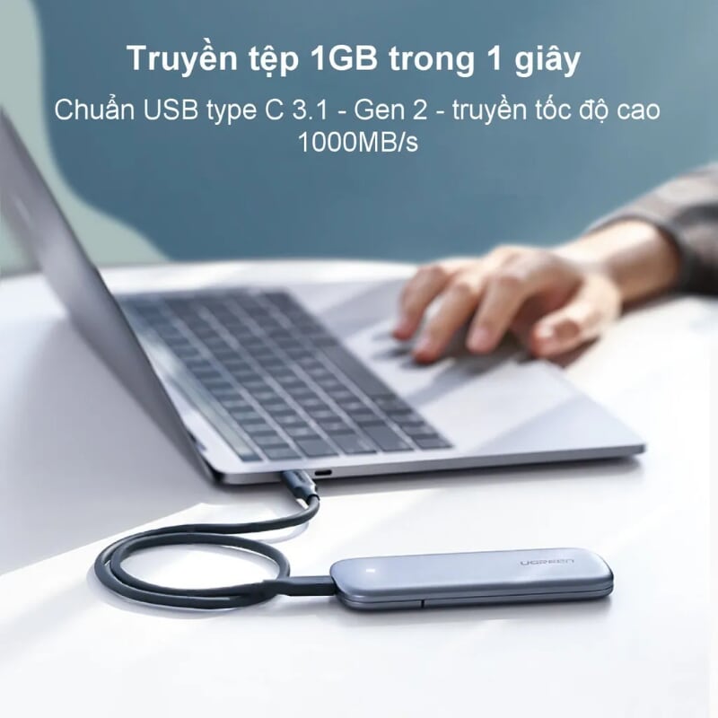 Ugreen 50232 1m 3.1 gen 2 cáp usb 2 đầu type c 5A hợp kim mạ nickel 50232