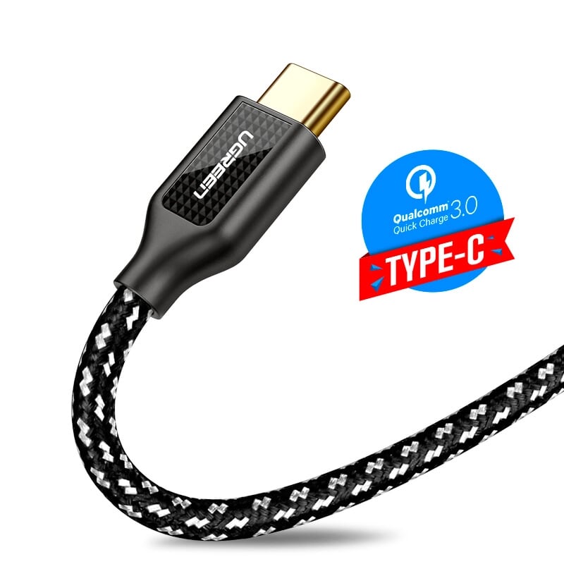 Ugreen 50142 0.5M màu Đen Cáp sạc truyền dữ liệu USB 2.0 sang TYPE C vỏ bọc lưới đầu mạ vàng US259