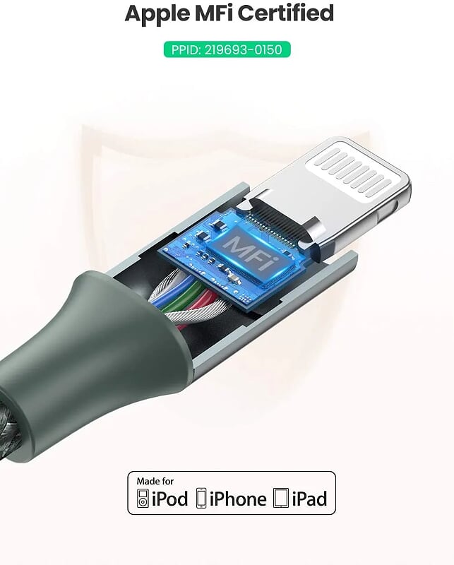 Ugreen 80564 1M màu xanh đen cáp chuyển usb type c ra apple lightning dây dù hỗ trợ sạc nhanh PD US304