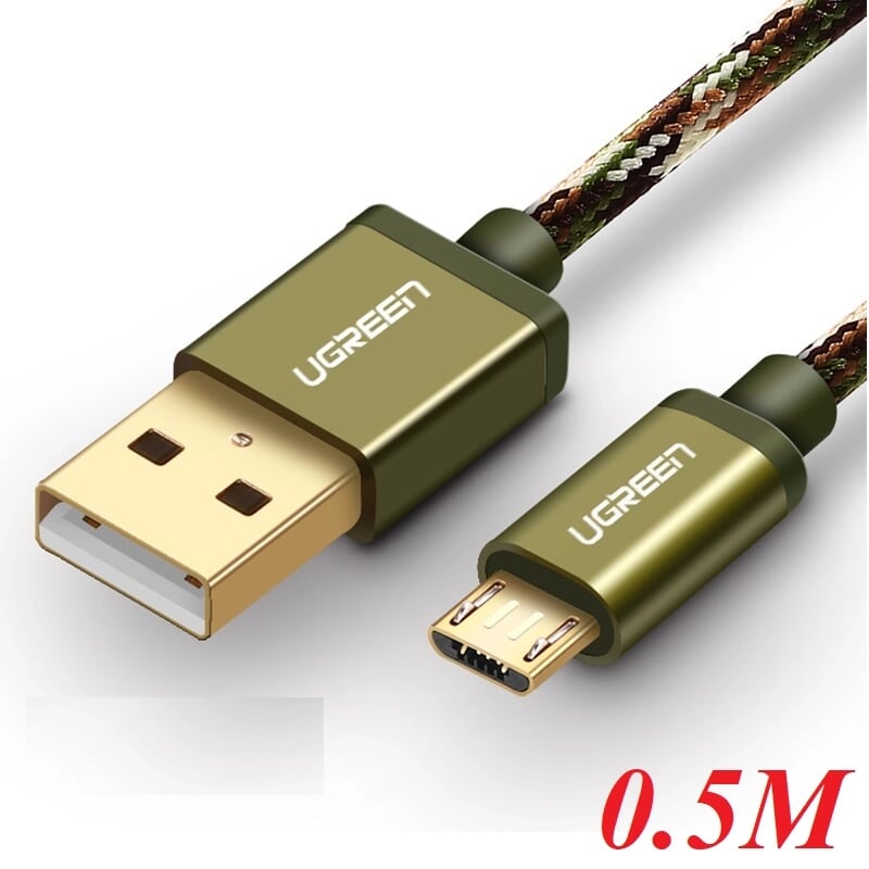 Ugreen 40883 0.5M màu Xanh lá Cáp sạc truyền dữ liệu USB 2.0 sang MICRO USB dây bọc lưới US246