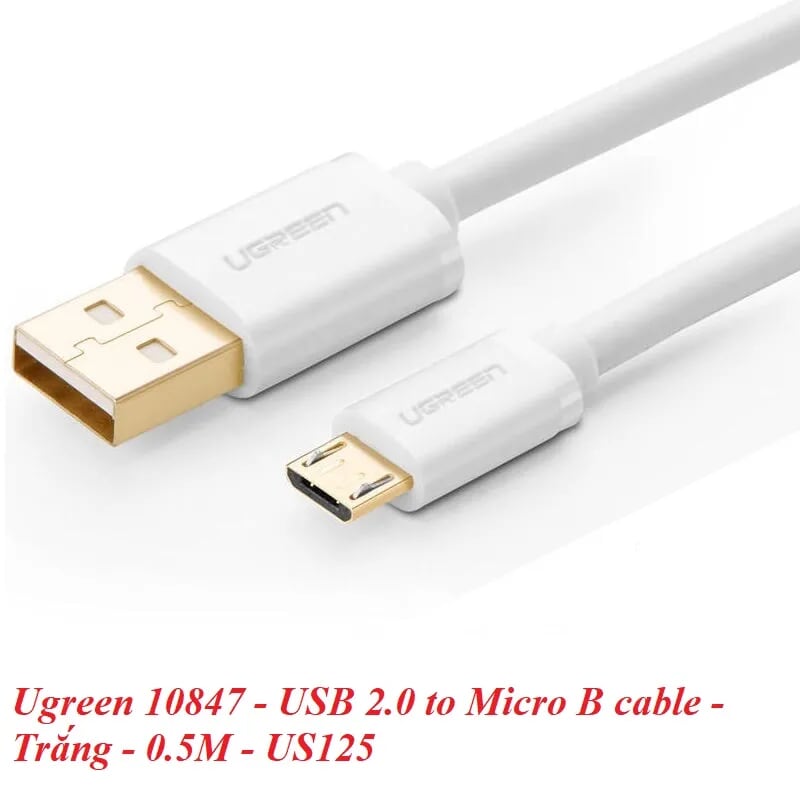 Ugreen 10847 0.5M màu Trắng Cáp sạc truyền dữ liệu USB 2.0 sang MICRO USB lõi đồng US125