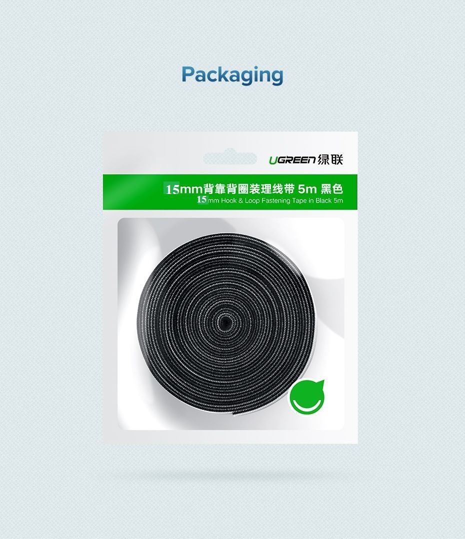 Ugreen 60485 5M cỡ 15mm băng dán Velcro màu đen ngang 1.5cm LP124