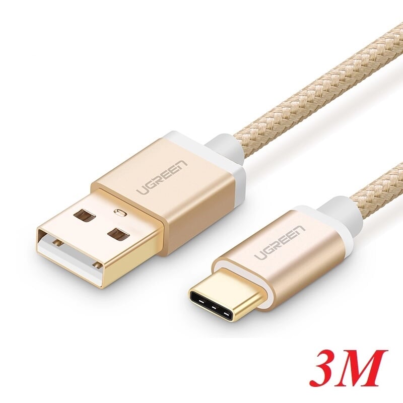 Ugreen 20863 3M màu Vàng Dây USB 2.0 sang Type-C đầu nhôm dây bọc vinyl US174