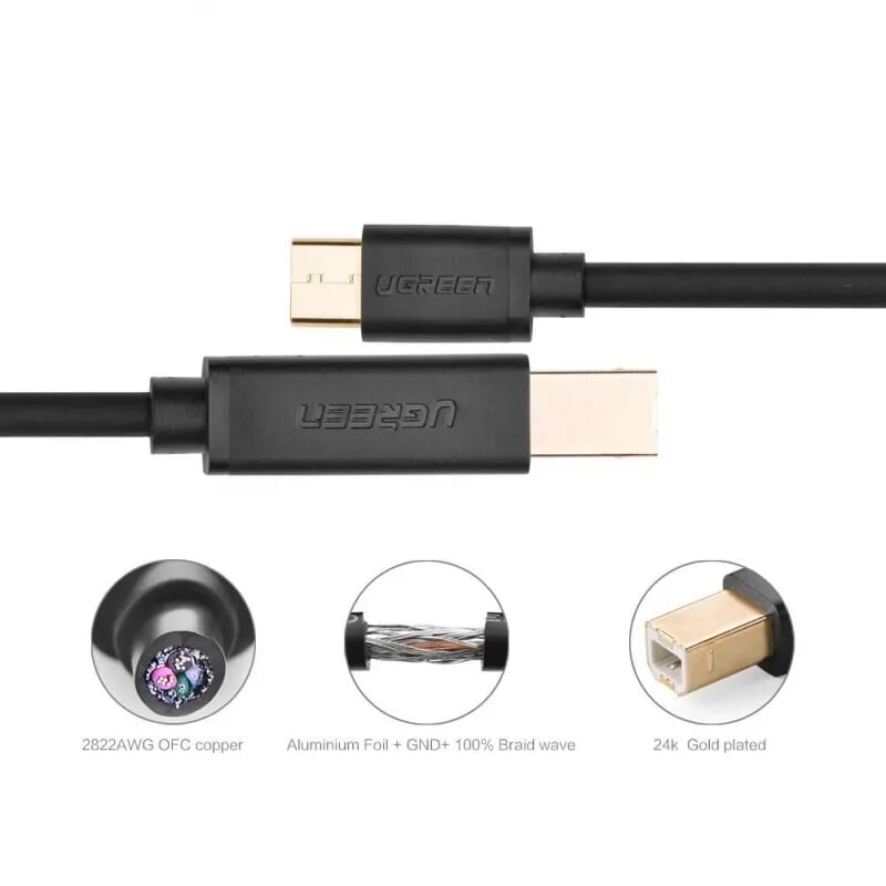 Ugreen 30179 1M màu đenDây USB Type-C sang USB 2.0 đầu mạ vàng US152