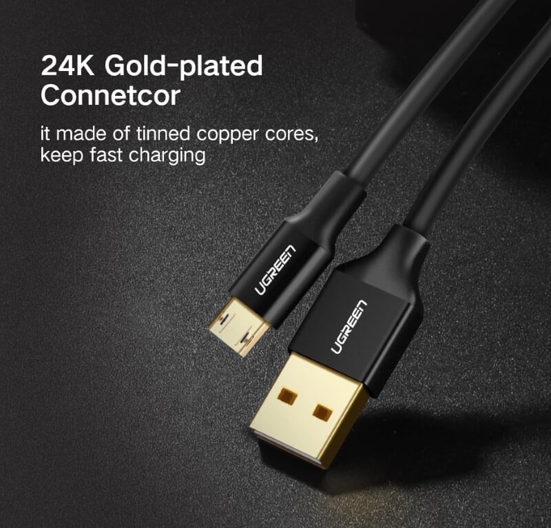 Ugreen 30857 2M màu Hồng Cáp sạc truyền dữ liệu USB 2.0 sang MICRO USB dây bọc nhựa PVC US223