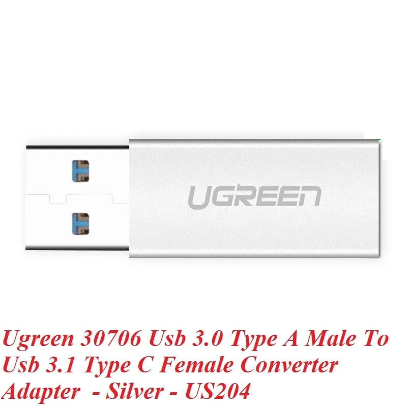 Ugreen 30706 usb 3.0 type a đực ra usb 3.1 type c cái adapter màu bạc US204