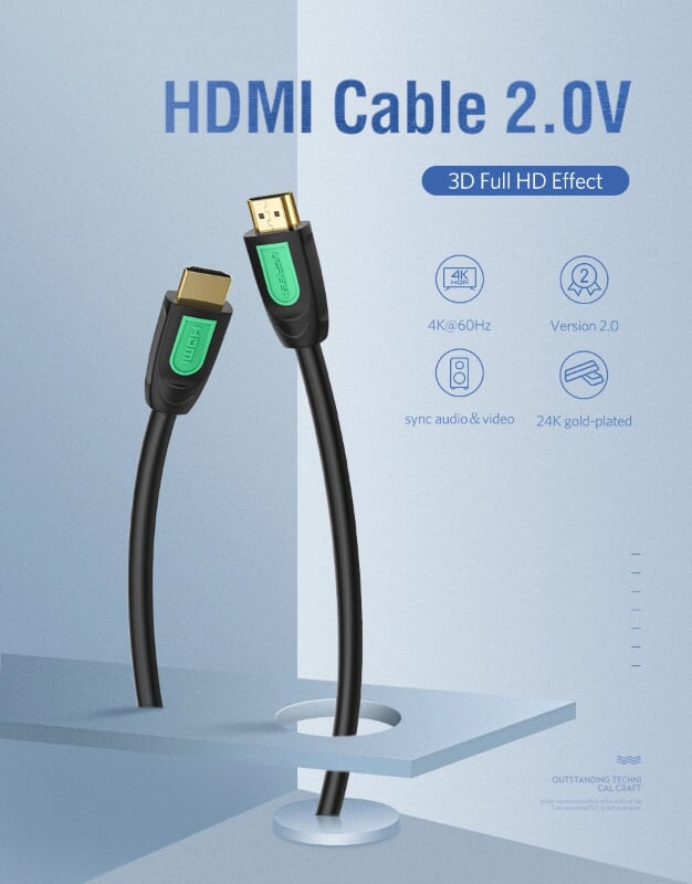 Ugreen 40471 2M màu Đen Cáp tín hiệu HDMI chuẩn 1.4 hỗ trợ phân giải 4K * 2K cáp dẹt HD101