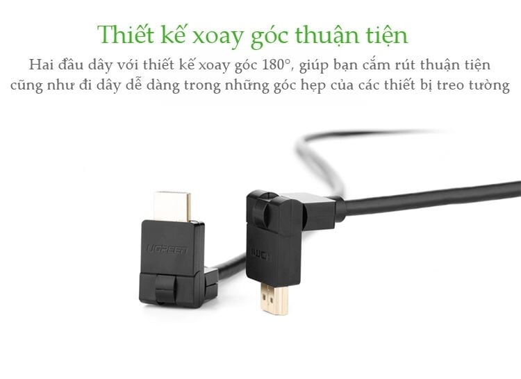 Ugreen 10125 1M màu đen Cáp tín hiệu HDMI đầu xoay 180 độ cao cấp 10125