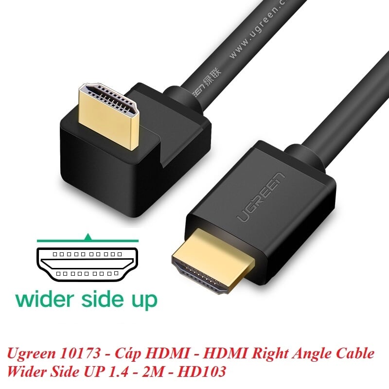 Ugreen 10173 2M màu Đen Cáp tín hiệu HDMI chuẩn 1.4 đầu bẻ góc 90 độ HD103