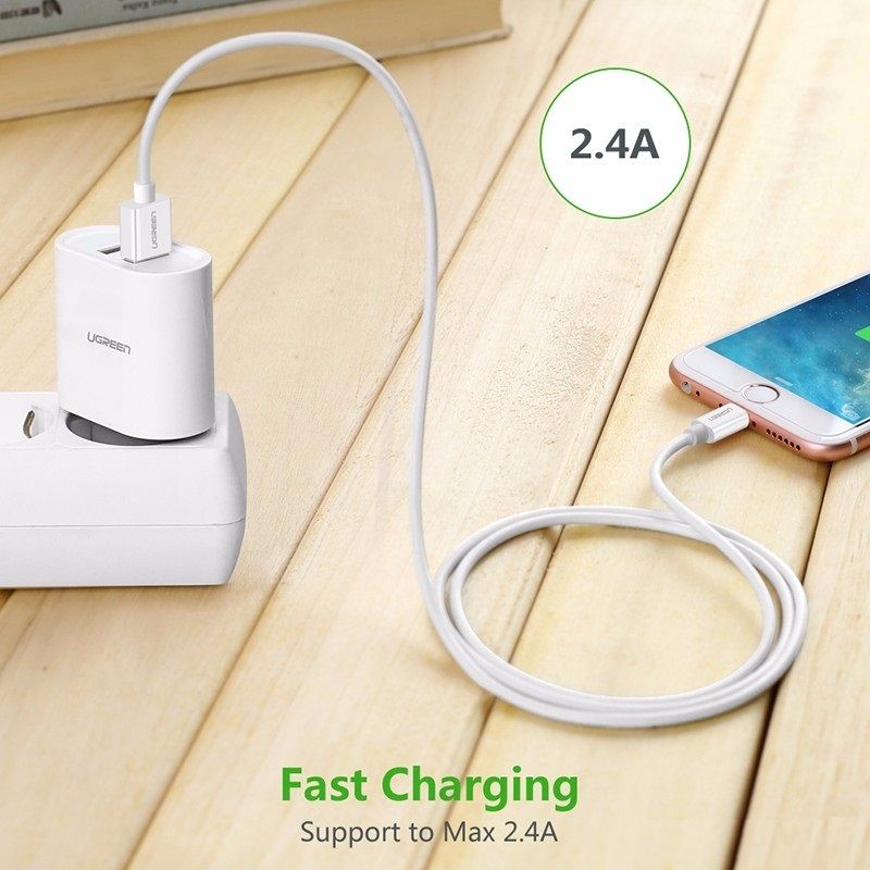 Ugreen 80313 50CM màu trắng cáp Lightning ra Usb 0.5M mạ nickel chống nhiễu có chíp MFI chính hãng US155