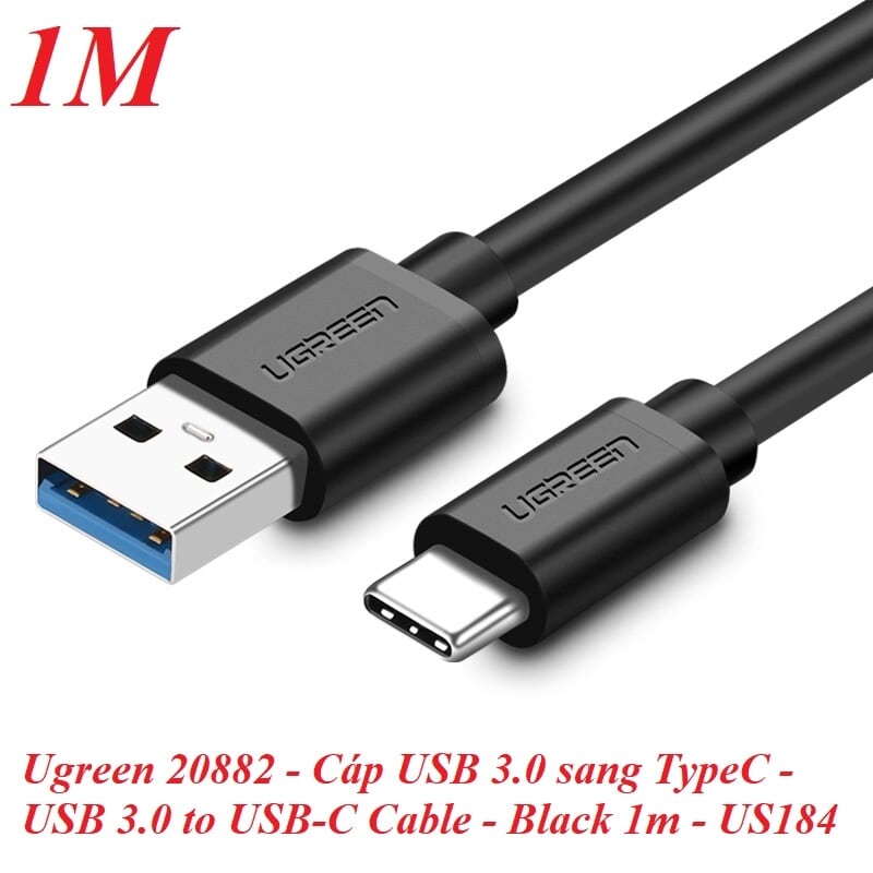 Ugreen 20882 1M màu Đen Dây USB Type-C sang USB 3.0 đầu mạ Nickel US184