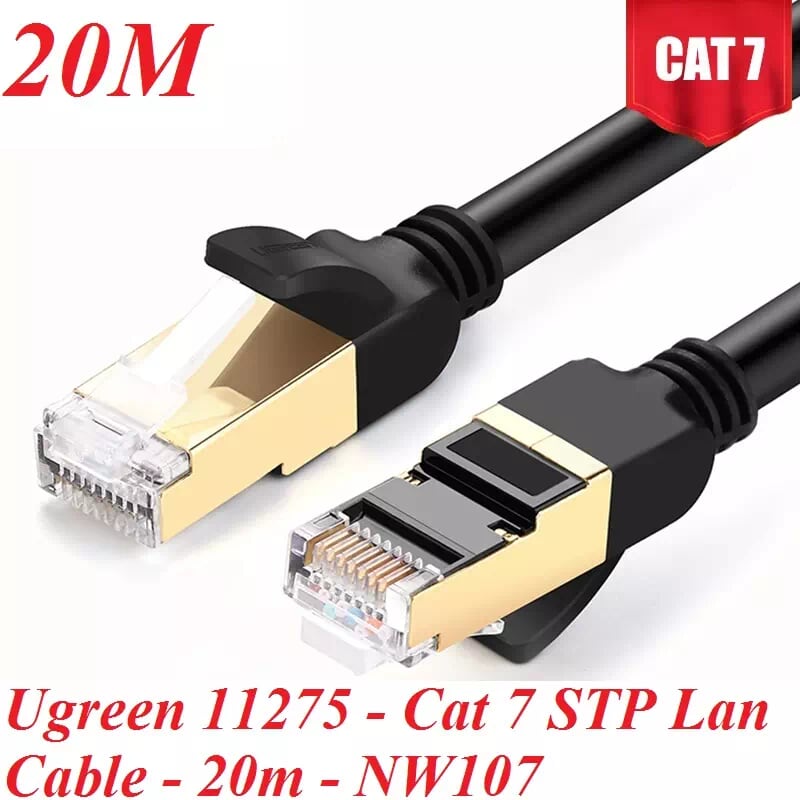 Ugreen 11275 20M màu Đen Cáp mạng LAN CAT7 STP chống nhiễu NW107