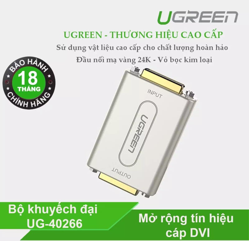 Ugreen 40266 Màu Xám Bộ khuếch đại tín hiệu DVI 24+5 cao cấp40266