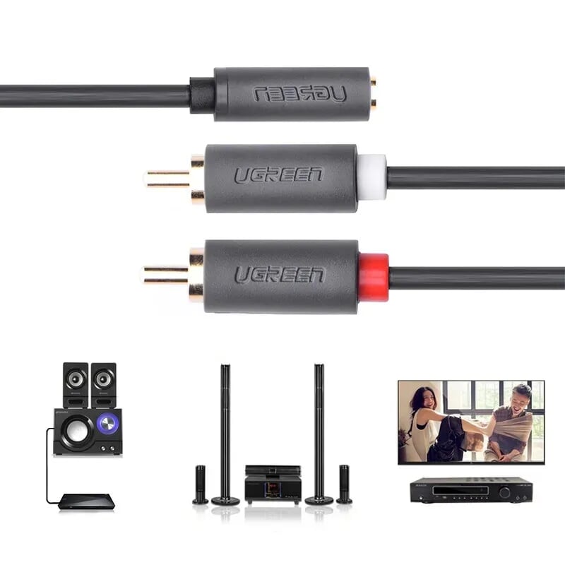 Ugreen 10588 1M màu Đen Cáp âm thanh 2 đầu Bông sen sang 3.5mm Âm AV102